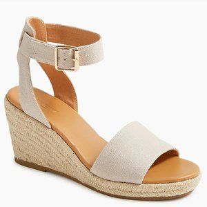 J.Crew NIB Canvas Wedge Sandals, Sz 8.5 Flax/Stone